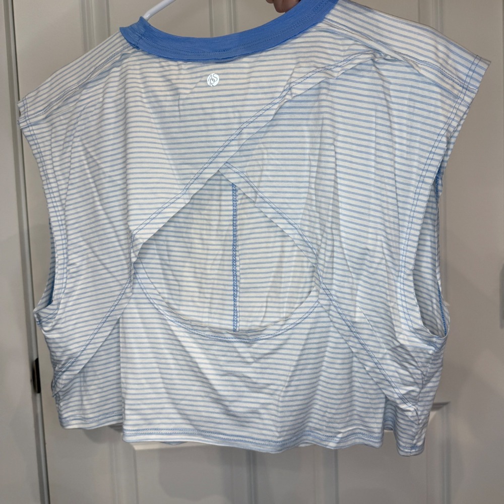 AS Revival Women Blue White Striped Open Back Cropped Muscle Top Size Small NEW - Picture 6 of 7